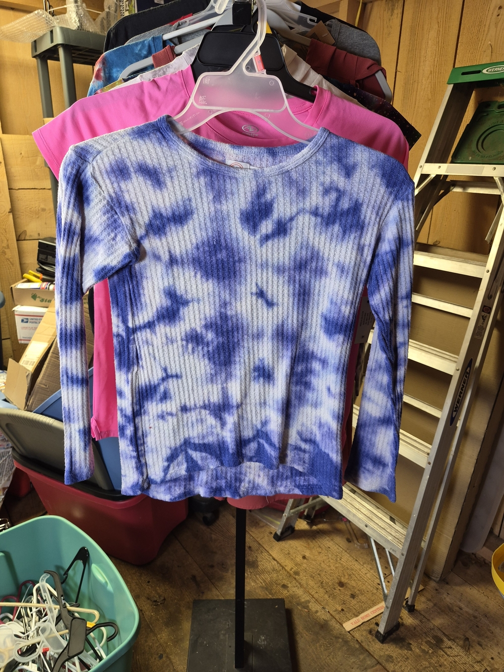 wonder nation Blue and White Tie-Dye Ribbed Long Sleeve Top Bin 63